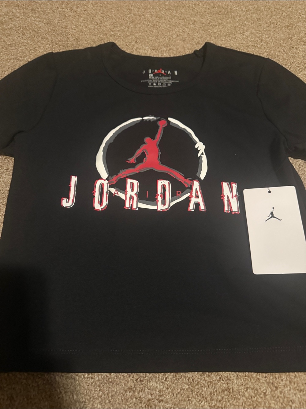 Jordan Black Tee with Red & White Jumpman Graphic youth large